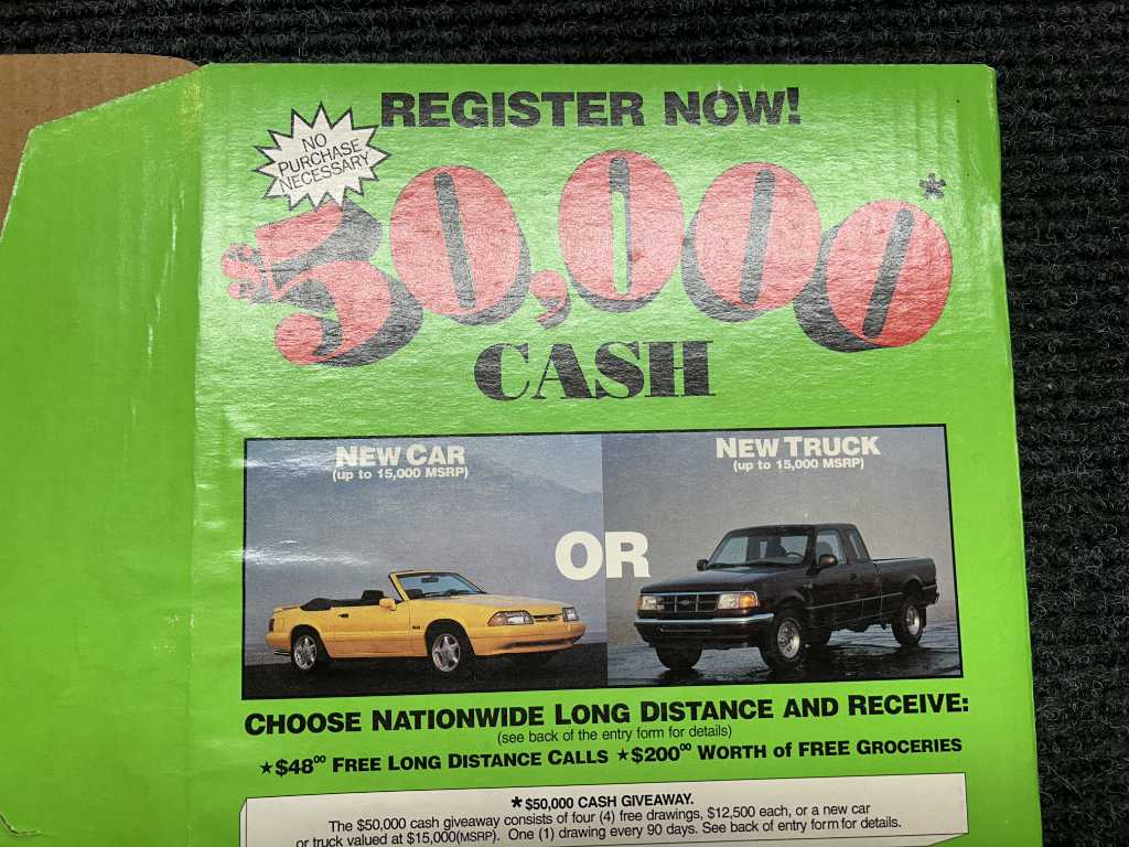 Giveaway entry box (unfolded) with 1993 Feature Mustang photo - Image 3