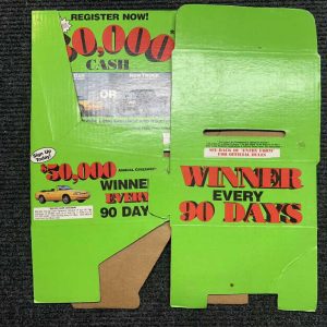 Giveaway entry box (unfolded) with 1993 Feature Mustang photo