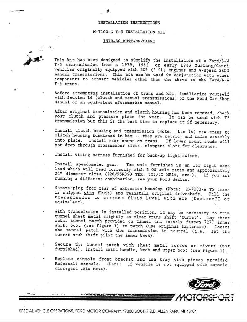 Ford Motorsport T-5 V8 Transmission Installation Kit (M-7100-C) - Image 13